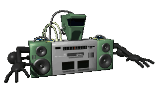 a radio crawling on its hands