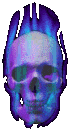 a flaming blue skull