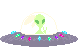 pixel art alien in a flying saucer