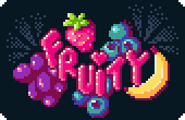 a bunch of fruits and the word 'fruity' in bubble letters